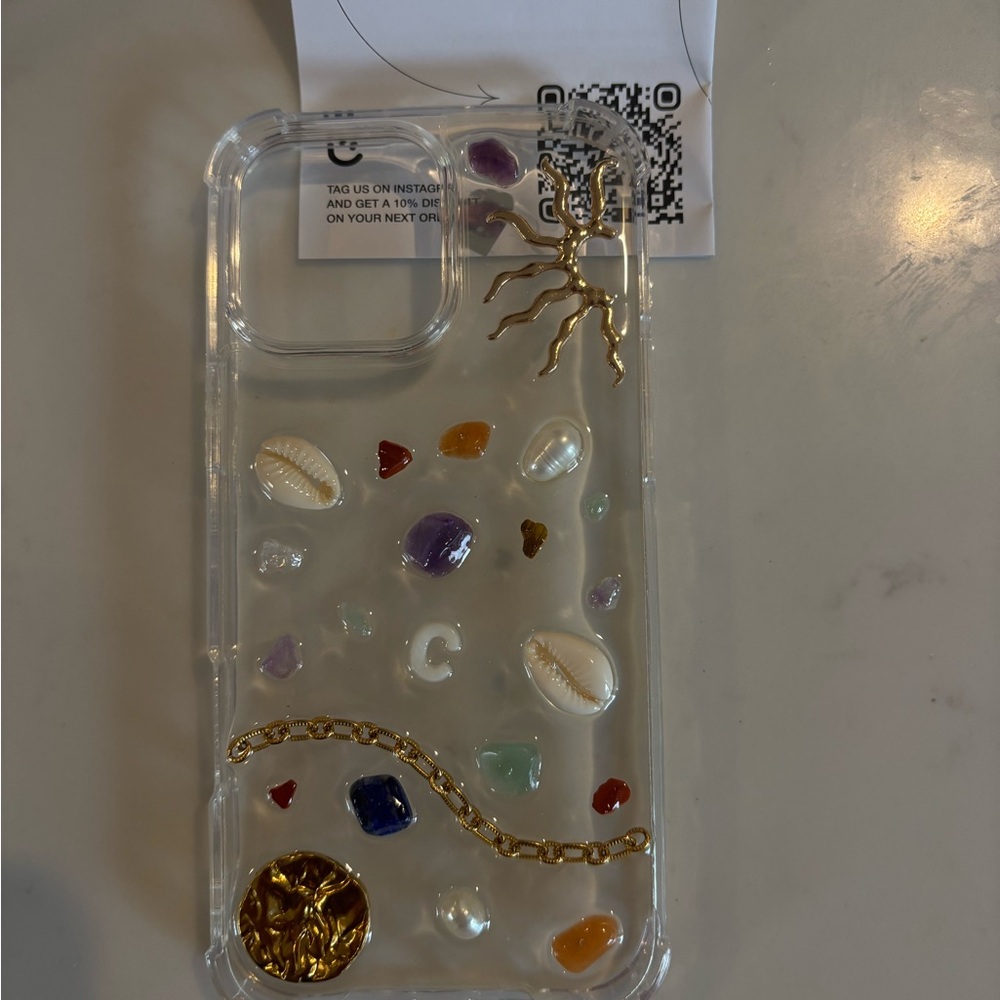 Clear Seashell and Gemstone Phone Case